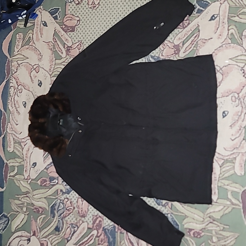 Lauren Ralph Lauren ski jacket small petite faux fur trim collar black zip up